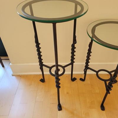 Pair of Iron and Glass Side Tables (LR-EL)