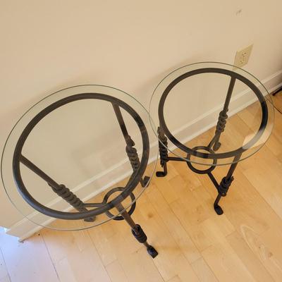 Pair of Iron and Glass Side Tables (LR-EL)