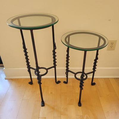 Pair of Iron and Glass Side Tables (LR-EL)