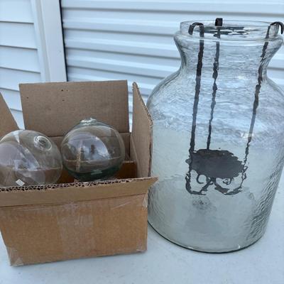 Large milk can glass candle holder and glass balls