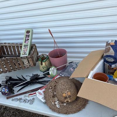 Outdoor group includes candles and Wood wheelbarrow