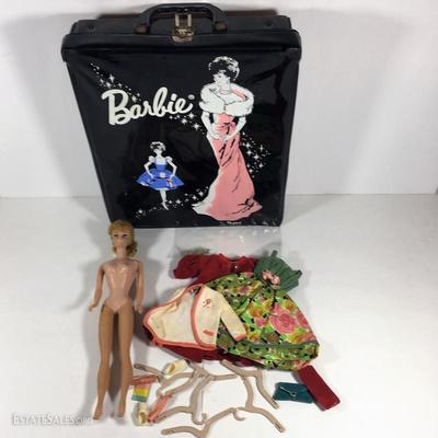 Vintage 1960s Barbie Vinyl Case With Barbie & Accesories  