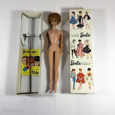 1960s Titian Red Head Bubble Cut Barbie With Stand
