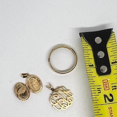 14k Gold Jewelry Lot - Ring, Locket Tested at 14k, Monogram Marked