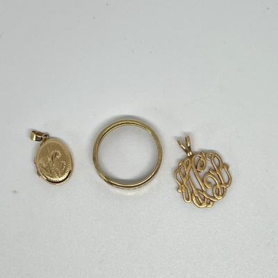 14k Gold Jewelry Lot - Ring, Locket Tested at 14k, Monogram Marked