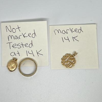 14k Gold Jewelry Lot - Ring, Locket Tested at 14k, Monogram Marked