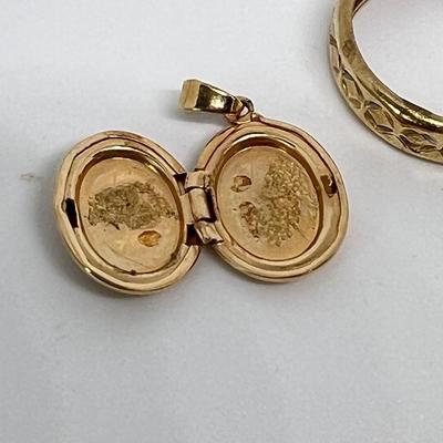 14k Gold Jewelry Lot - Ring, Locket Tested at 14k, Monogram Marked