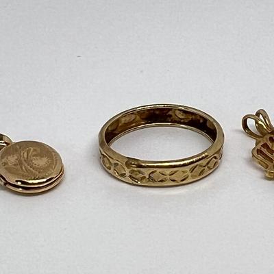 14k Gold Jewelry Lot - Ring, Locket Tested at 14k, Monogram Marked