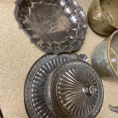 Pottery and silver tone items