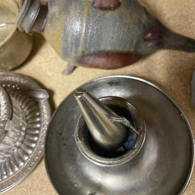 Pottery and silver tone items