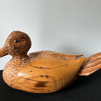 Vintage Hand Carved Wooden Duck by D. Ritter 1980s