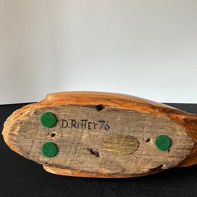 Vintage Hand Carved Wooden Duck by D.Ritter 1976
