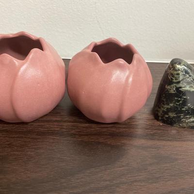 Small flower votives and decorative rock