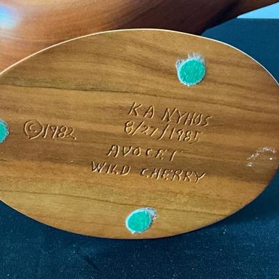 Vintage Hand Carved Wild Cherry Wood Avocet shorebird decoy -KA Nyhus 1985