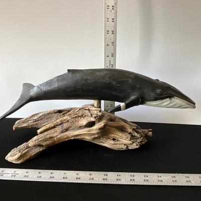 Wood Blue Whale on Driftwood Stand