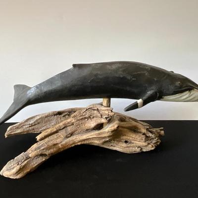 Wood Blue Whale on Driftwood Stand