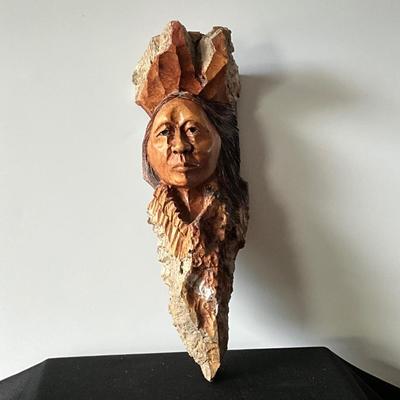 First Nations Woman Carved from Wood wall art