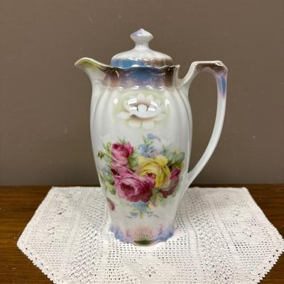 German Rose Hand Painted Tea Pot with Lid