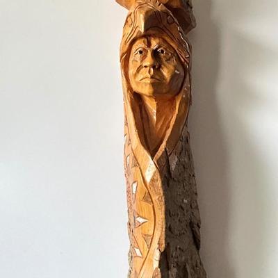Large First People man Carved wood art