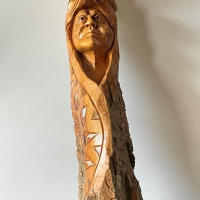 Large First People man Carved wood art