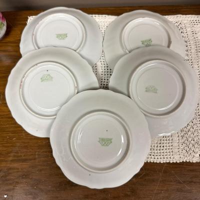 Set of 5 German Hand Painted Cups and Saucers