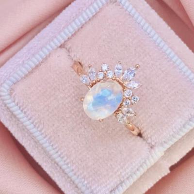 Oval cut Moonstone Bridal Set Rose Gold