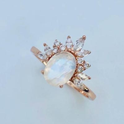 Oval cut Moonstone Bridal Set Rose Gold