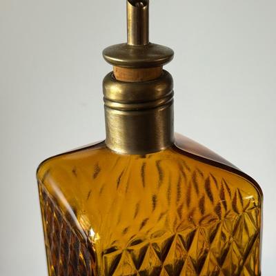 Vintage Amber Diamond Pattern Decanter w/spout 6” tall