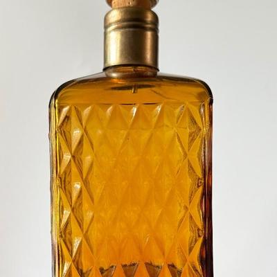 Vintage Amber Diamond Pattern Decanter w/spout 6” tall