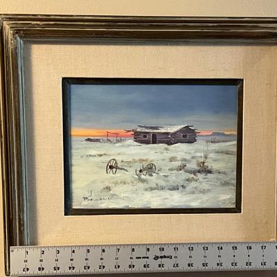 Original Powel painting log cabin snow scene