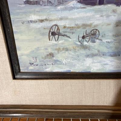 Original Powel painting log cabin snow scene