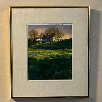 Farm Pond, Spring watercolor by George Pfeifer 8.5 x 6.75