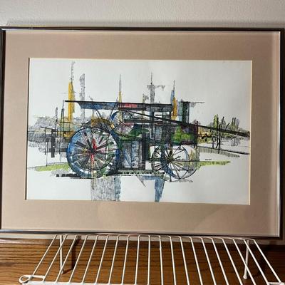 Rollag Rolling Sentinal Tractor Ink/Watercolor Art by Walton 16x22