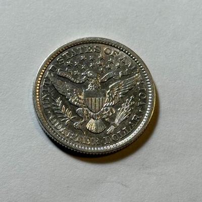 1893-P AU DETAILS CONDITION/CLEANED BARBER SILVER QUARTER DOLLAR AS PICTURED.
