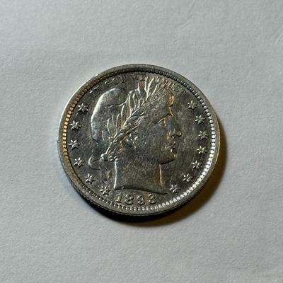 1893-P AU DETAILS CONDITION/CLEANED BARBER SILVER QUARTER DOLLAR AS PICTURED.