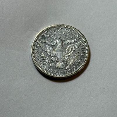 1905-P AU DETAILS CONDITION/CLEANED BARBER SILVER QUARTER DOLLAR AS PICTURED.