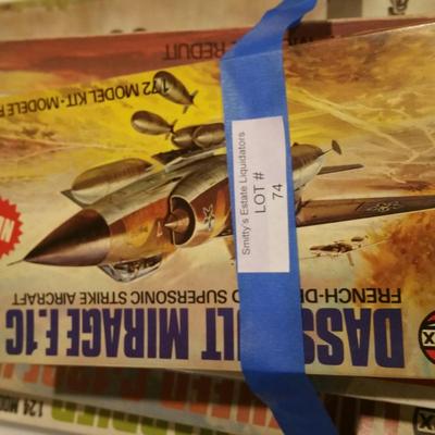 Lot of 4 Airplane Model kits , Kitty Hawk, Lockheed Hercules, Hawker Harrier, Dassault Mirage