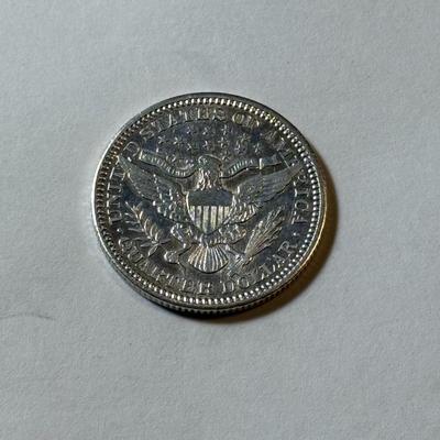 1909-P AU DETAILS CONDITION/CLEANED BARBER SILVER QUARTER DOLLAR AS PICTURED.