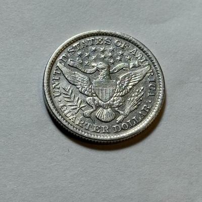 1898-P AU DETAILS CONDITION/CLEANED BARBER SILVER QUARTER DOLLAR AS PICTURED.