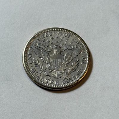 1902-P AU DETAILS CONDITION/CLEANED BARBER SILVER QUARTER DOLLAR AS PICTURED.