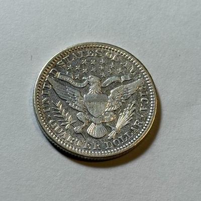 1904-P AU DETAILS CONDITION/CLEANED BARBER SILVER QUARTER DOLLAR AS PICTURED.