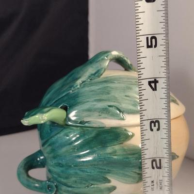 Hand Painted Italian Majolica Jam/Mustard Pot with Under Plate