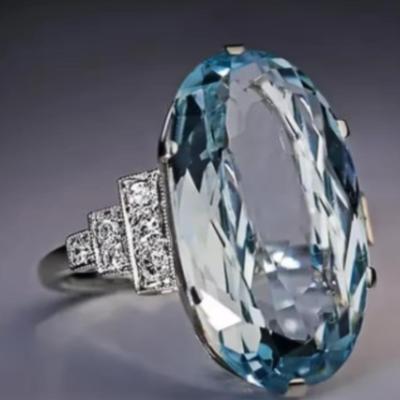 Oval Vintage Aquamarine Ring Size 7