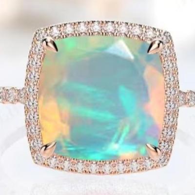 Cushion Cut Natural Opal Halo Ring