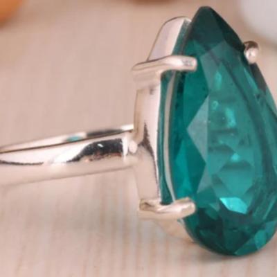 Pear Cut Faceted Columbian Emerald Rose Gold Ring