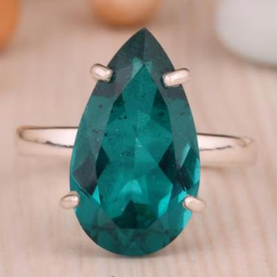 Pear Cut Faceted Columbian Emerald Rose Gold Ring