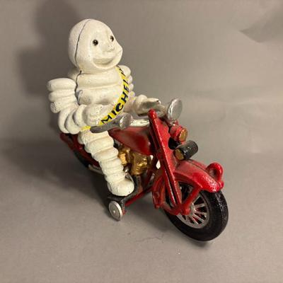 Antique Michelin Man Driving Figurine Red Motorcycle