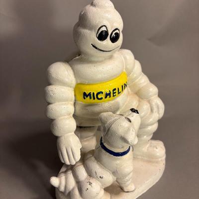 Antique Michelin Man Petting Dog Figurine