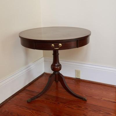 MERSMAN Mahogany Round Accent Table with Drawer
