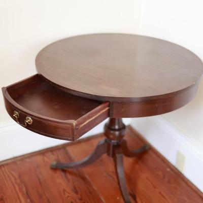 MERSMAN Mahogany Round Accent Table with Drawer